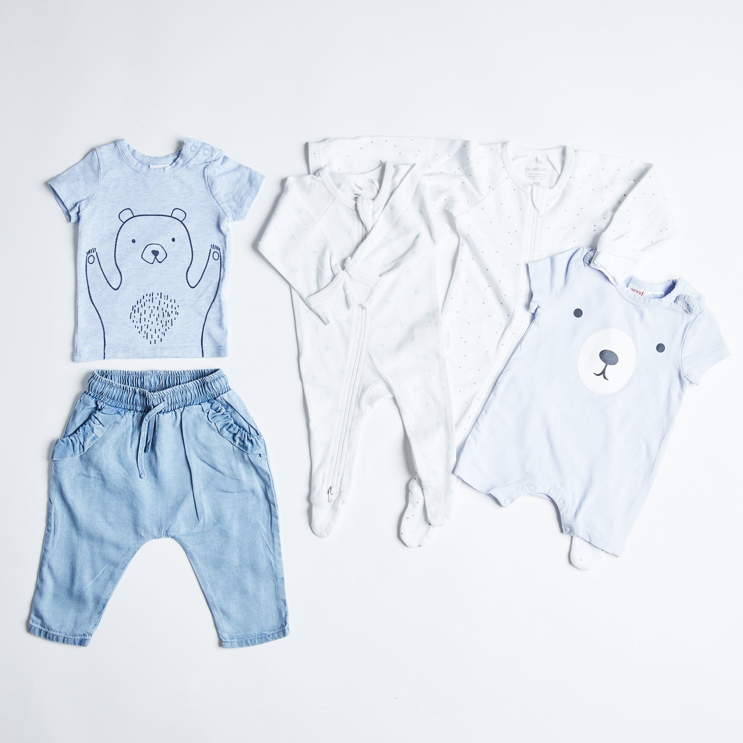 SEED HERITAGE & PUREBABY 5 PIECE BUNDLE, 0-3M